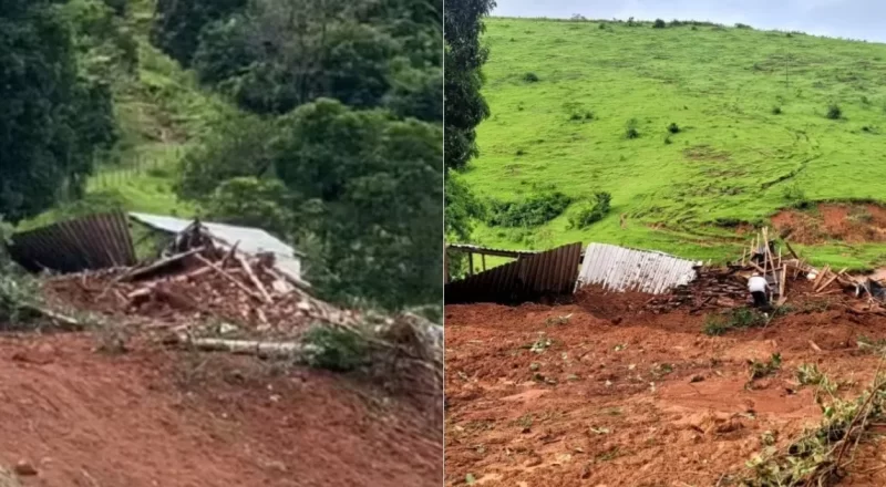 Deslizamento de terra em Eugenópolis, Minas Gerais, causado por chuvas intensas